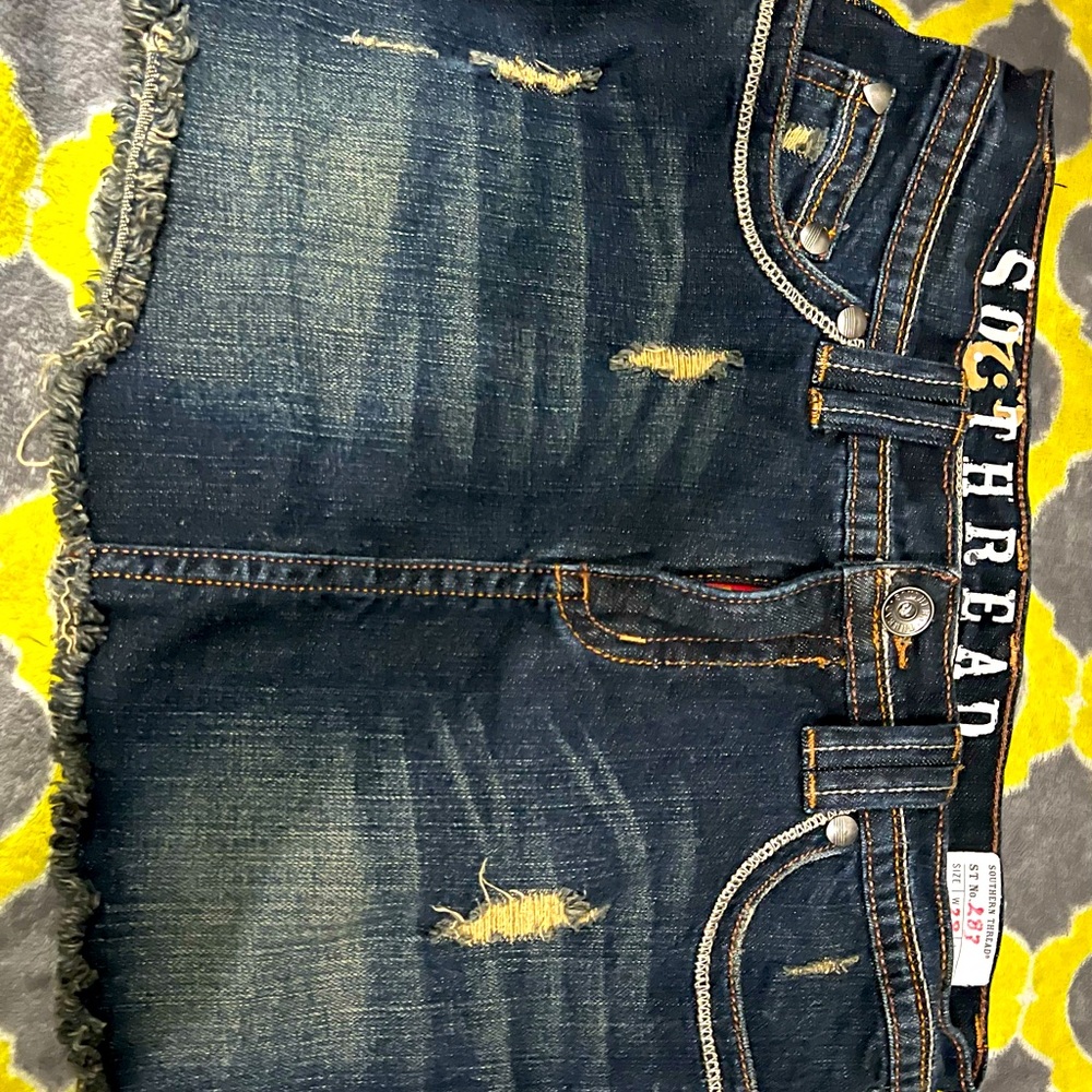 Southern Thread mini jean skirt.